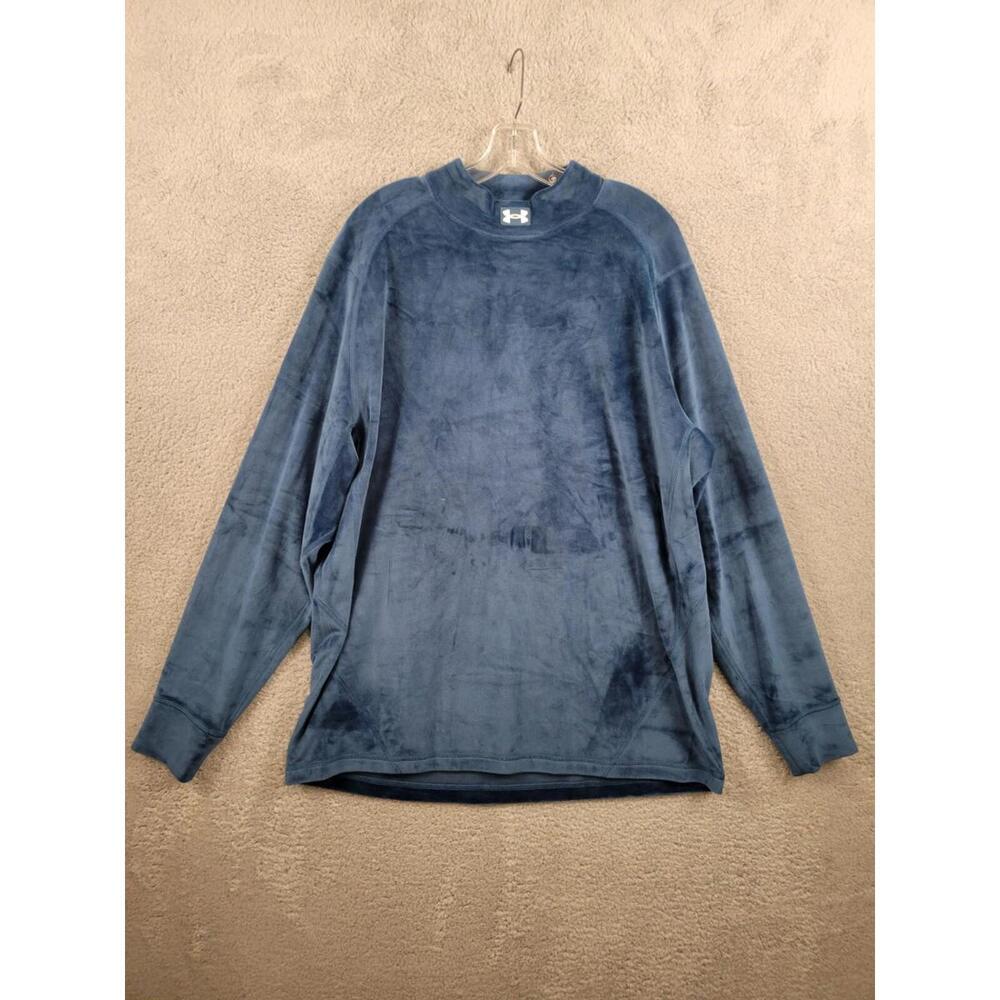Under Armour Fleece Polyester Fitted LS Mock Shirt 1373873 Blue XL.